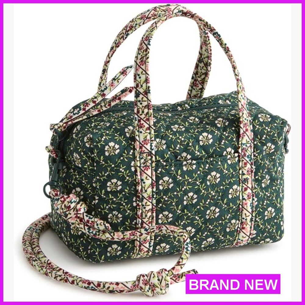 Quilted Cotton Mini Duffel Crossbody Bag Adjustable Strap Travel Chic